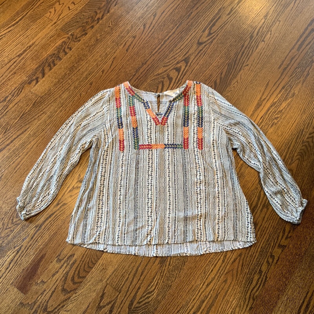 Savanna‎ Jane Womens Embroidered Peasant Blouse 1X Geometric Boho 100% Rayon